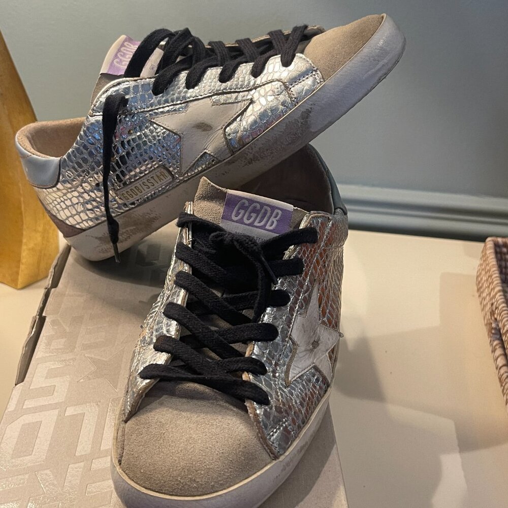Golden Goose Superstar Silver Laminated Coco Suede Toe and Back Size 37